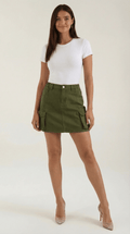 A-Line Cargo Mini Skirt-Mini Skirts-Laventaire-Dark Green-S-Laventaire