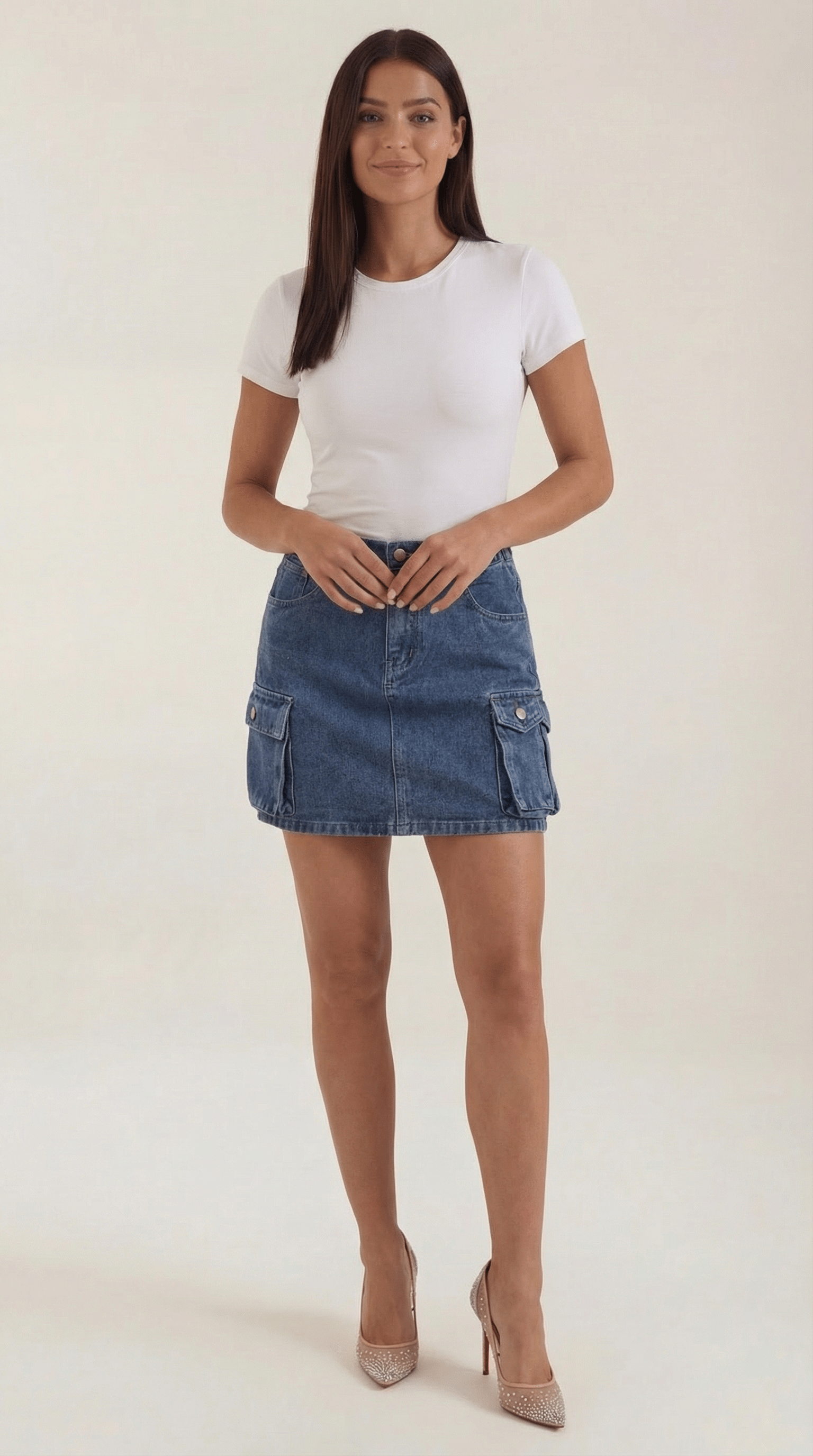 A-Line Cargo Mini Skirt-Mini Skirts-Laventaire-Denim Blue-S-Laventaire