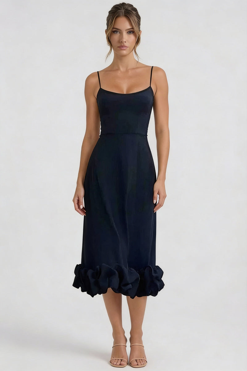 A-line Black Midi Dress-dresses > midi dress-Laventaire-Laventaire