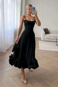 A-line Black Midi Dress-dresses > midi dress-Laventaire-Laventaire