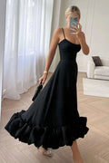 A-line Black Midi Dress-dresses > midi dress-Laventaire-Laventaire