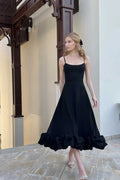 A-line Black Midi Dress-dresses > midi dress-Laventaire-Laventaire