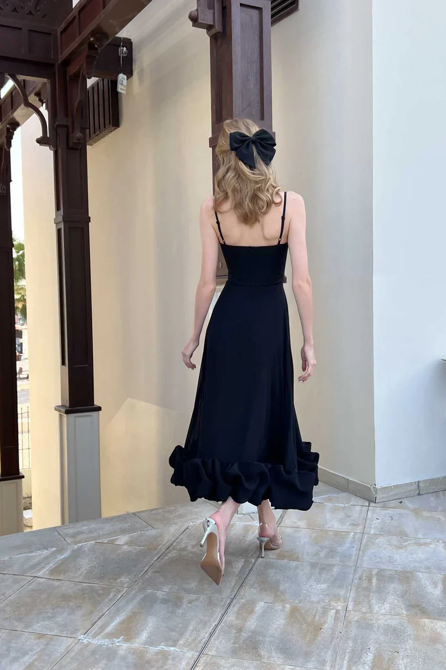 A-line Black Midi Dress-dresses > midi dress-Laventaire-Laventaire