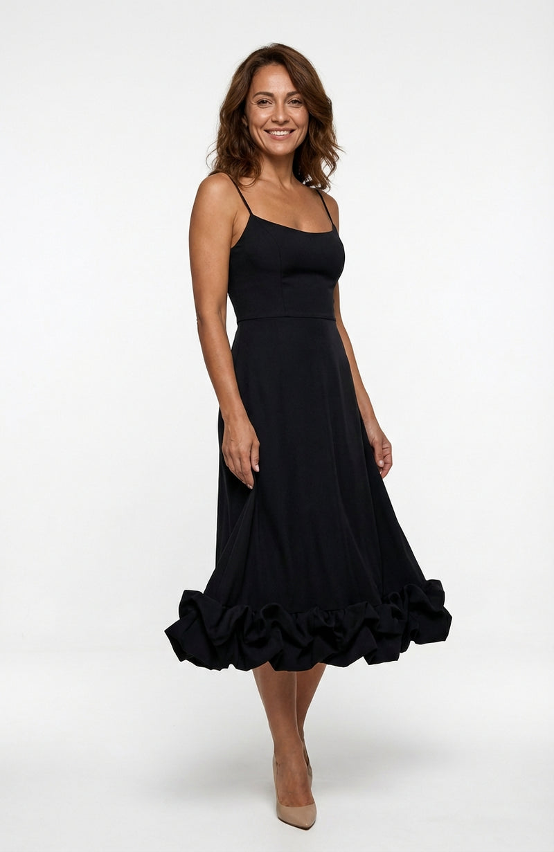 A-line Black Midi Dress-dresses > midi dress-Laventaire-Black-XS-Laventaire