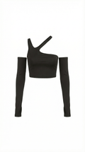 Asymmetric Black Crop Top-tops > crop tops-Laventaire-Laventaire