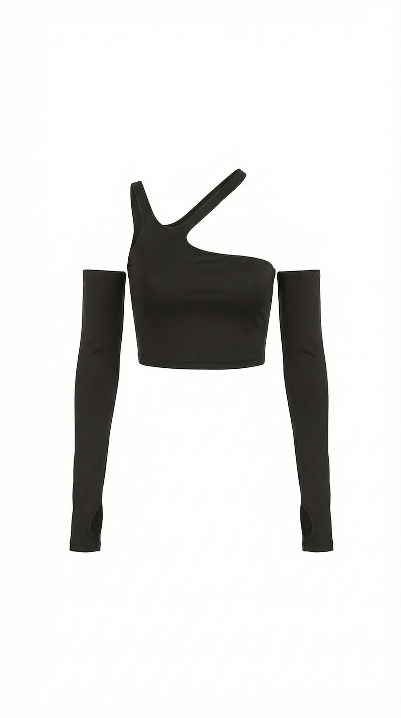 Asymmetric Black Crop Top-tops > crop tops-Laventaire-Laventaire