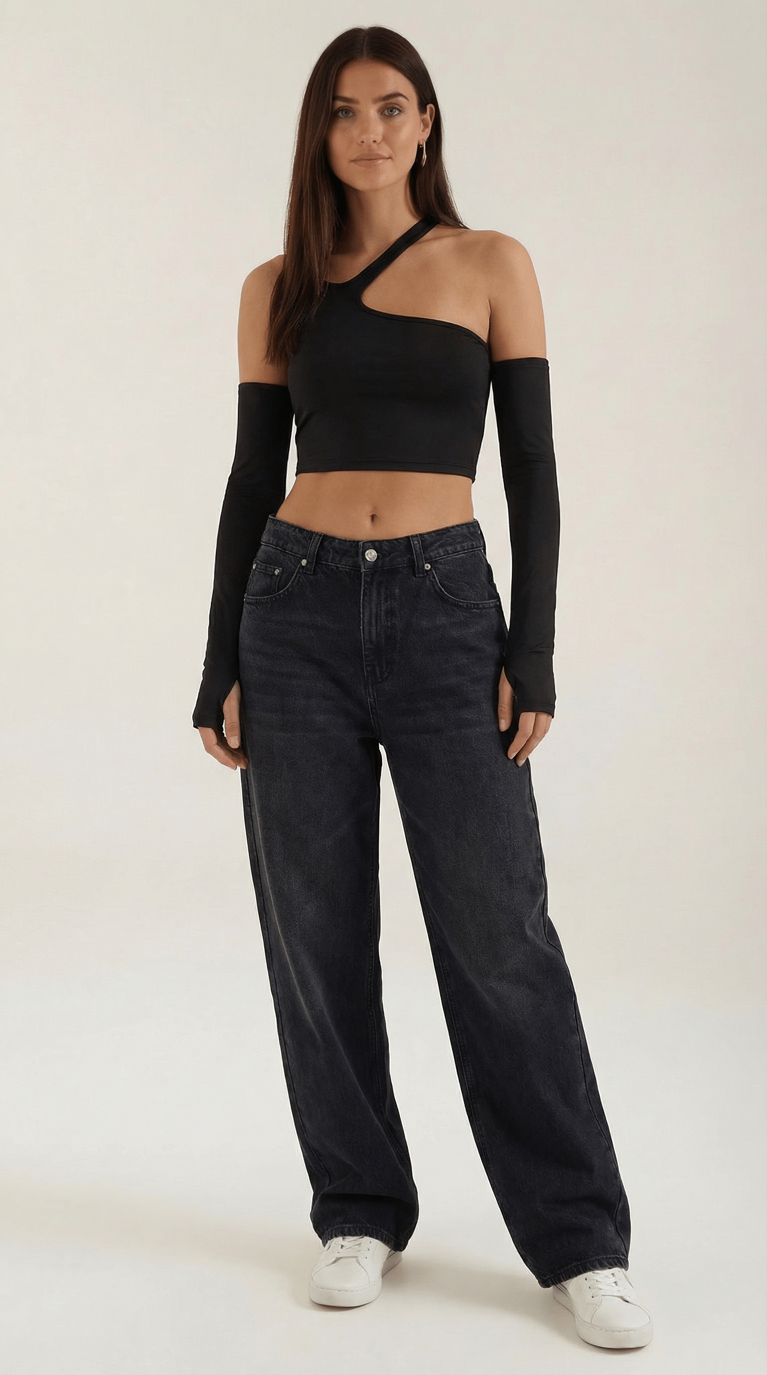 Asymmetric Black Crop Top-tops > crop tops-Laventaire-Laventaire