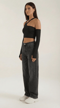 Asymmetric Black Crop Top-tops > crop tops-Laventaire-Laventaire