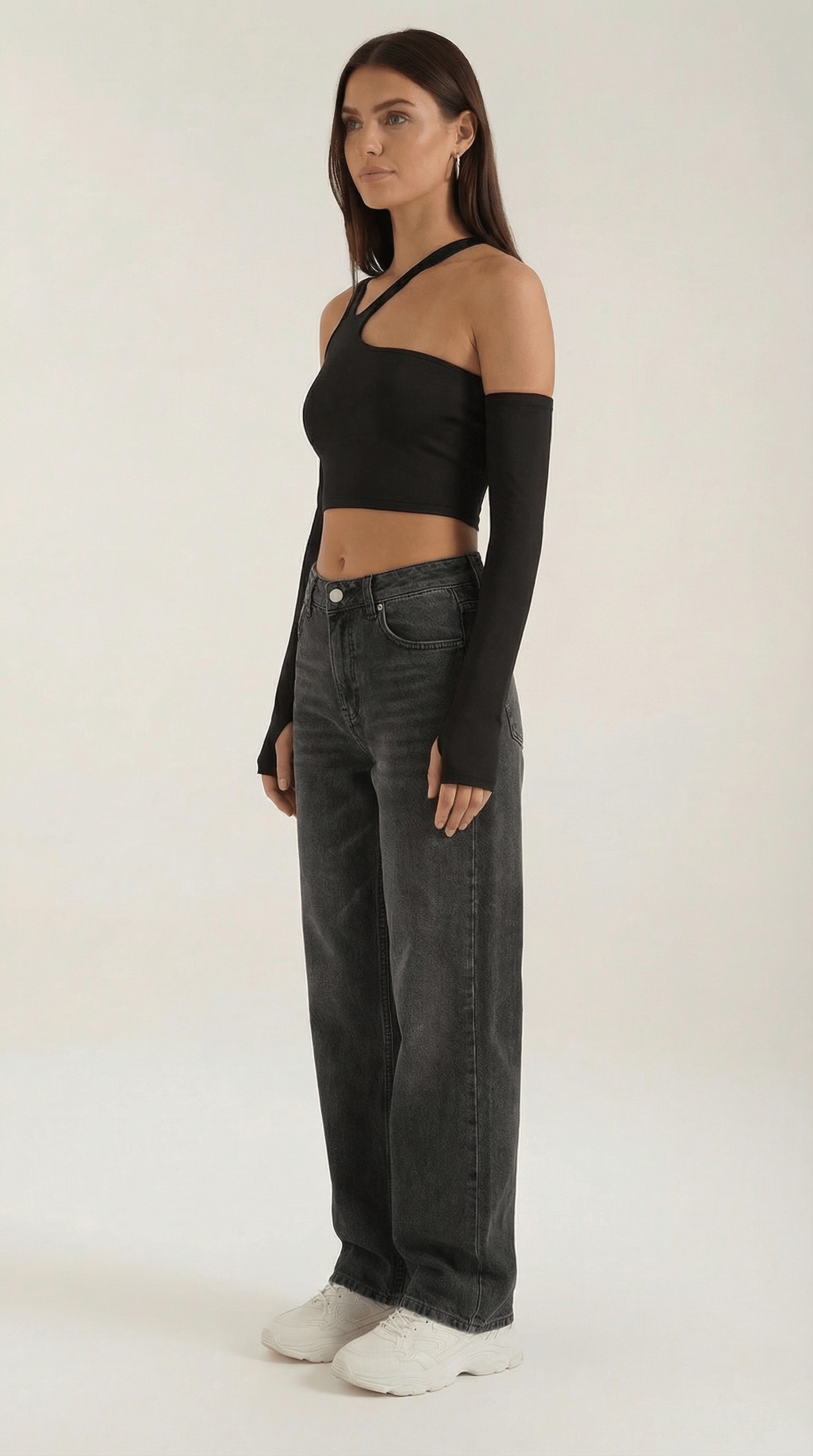 Asymmetric Black Crop Top-tops > crop tops-Laventaire-Laventaire