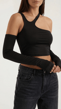 Asymmetric Black Crop Top-tops > crop tops-Laventaire-Laventaire