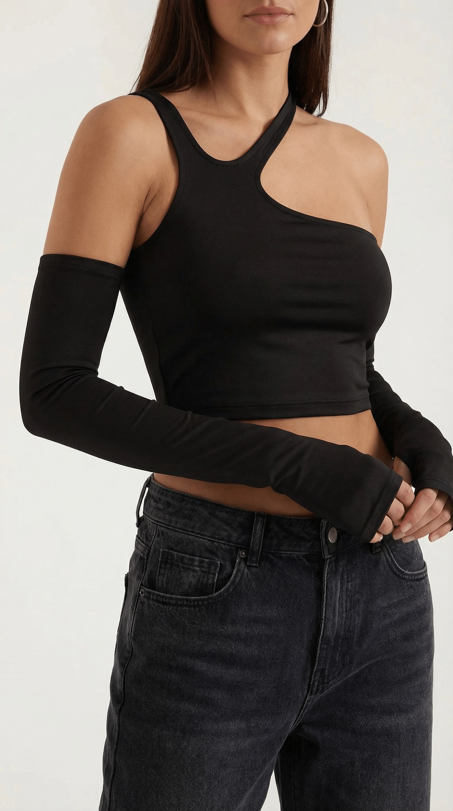 Asymmetric Black Crop Top-tops > crop tops-Laventaire-Laventaire