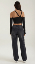 Asymmetric Black Crop Top-tops > crop tops-Laventaire-Laventaire