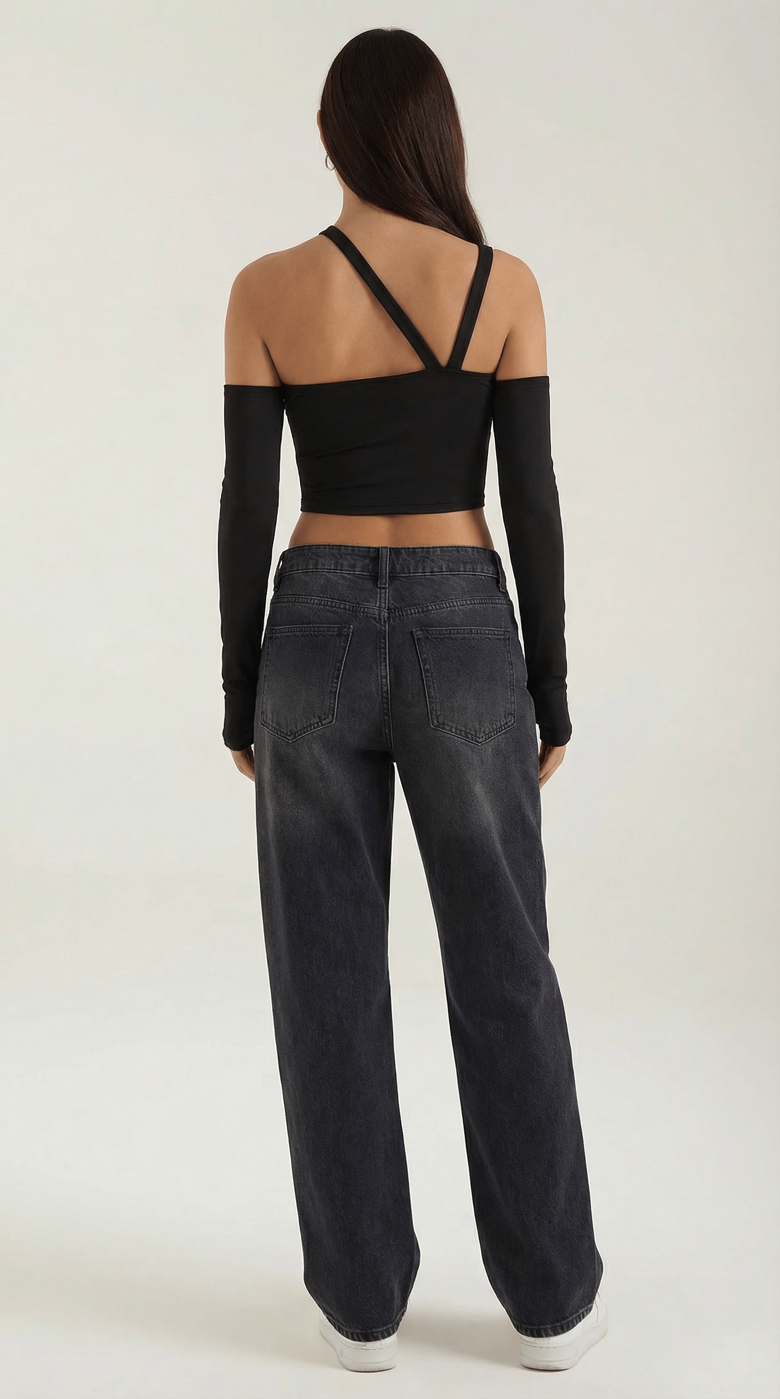 Asymmetric Black Crop Top-tops > crop tops-Laventaire-Laventaire