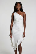 Asymmetric Evening White Midi Dress-dresses > evening dress-Laventaire-Laventaire