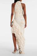 Asymmetric White Floral Maxi Dress-dresses > maxi dress-Laventaire-Laventaire