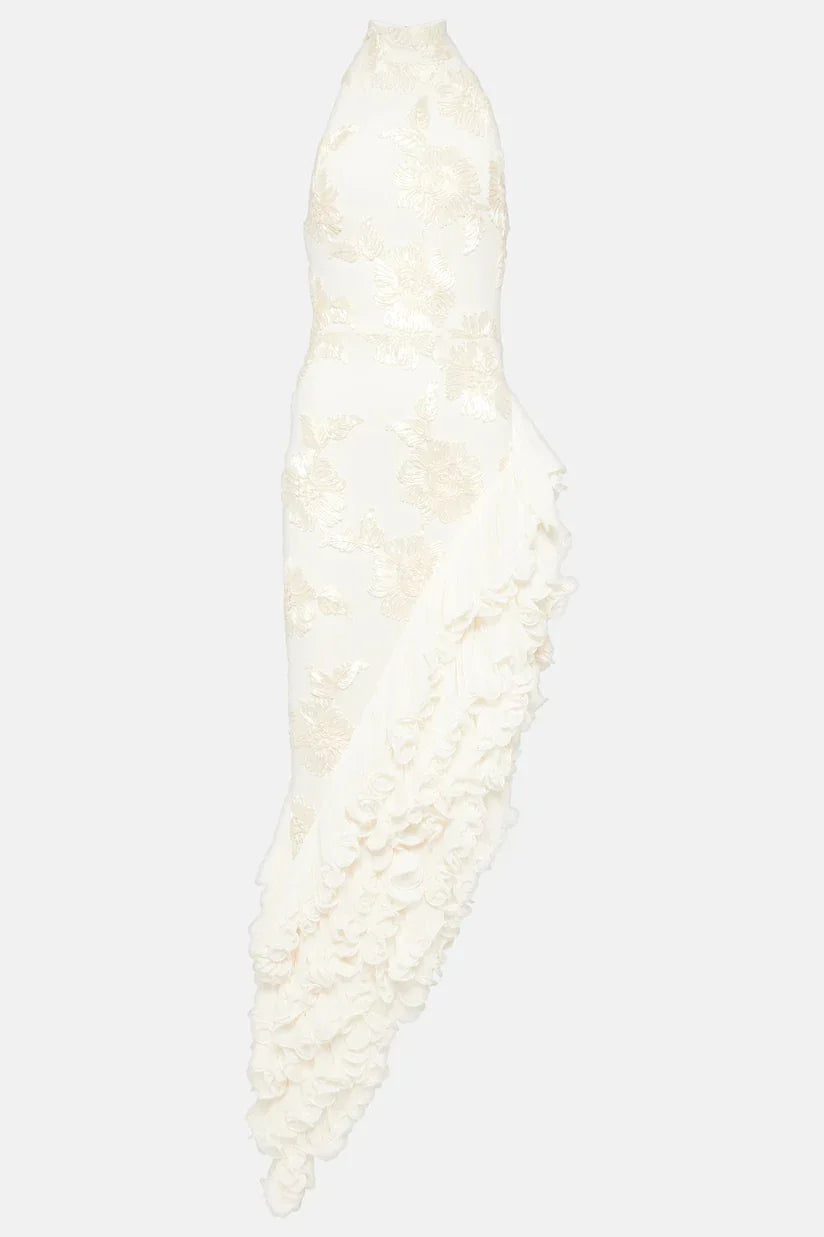 Asymmetric White Floral Maxi Dress-dresses > maxi dress-Laventaire-Laventaire