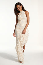 Asymmetric White Floral Maxi Dress