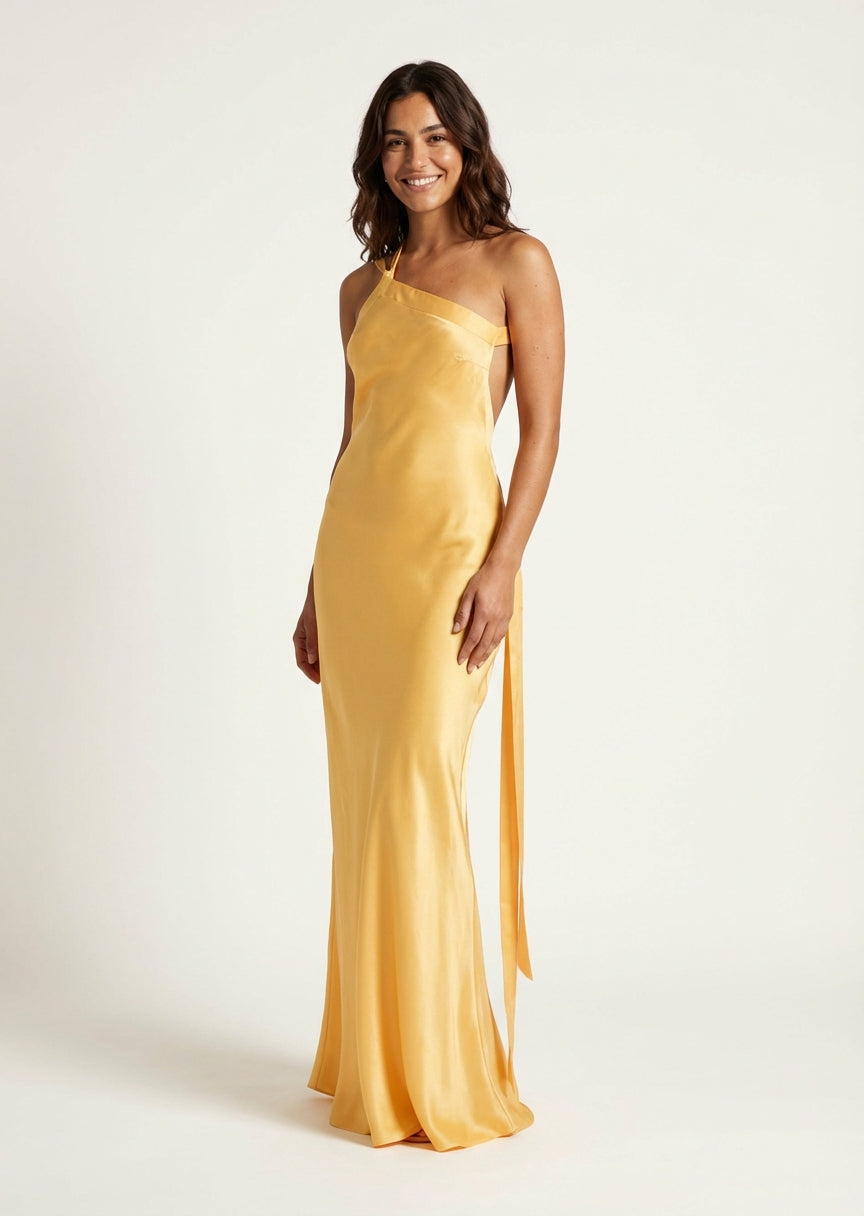 Women's One-Shoulder Open Back Floor-Length Gown – Laventaire