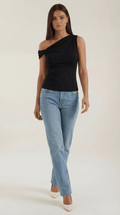 Asymmetrical One Shoulder Top-tops > one shoulder top-Laventaire-Black-S-Laventaire