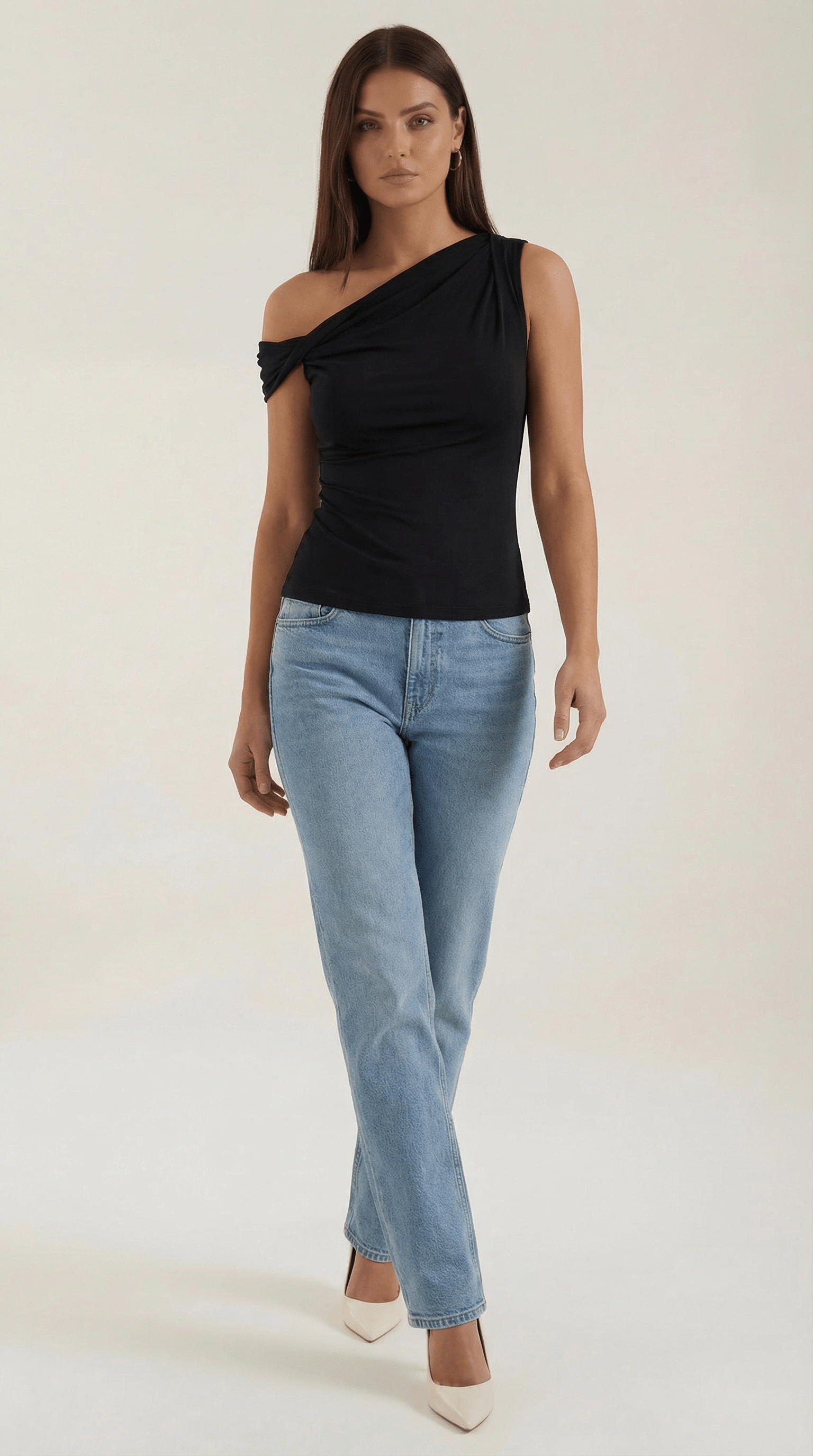 Asymmetrical One Shoulder Top-tops > one shoulder top-Laventaire-Black-S-Laventaire
