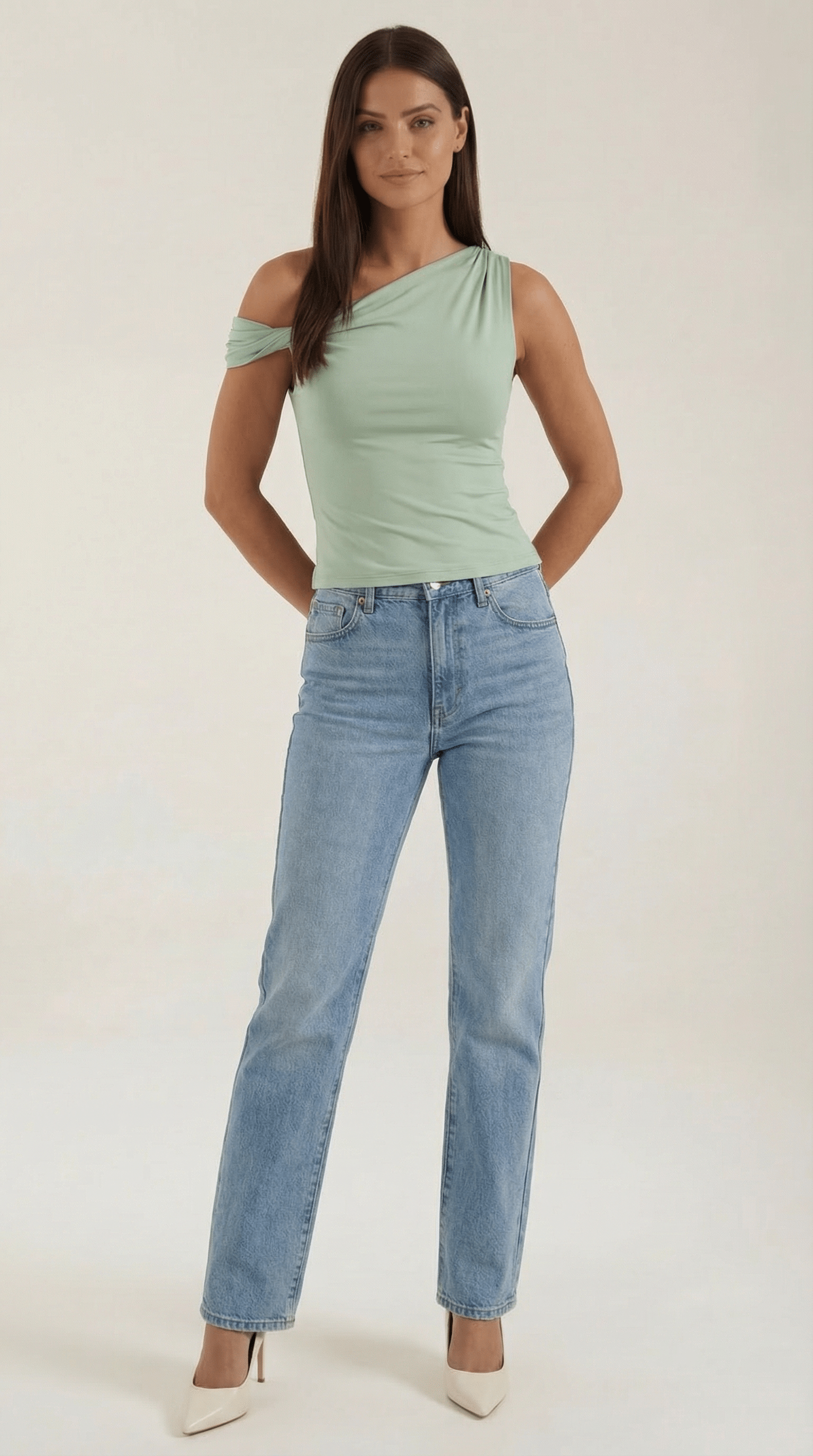 Asymmetrical One Shoulder Top-tops > one shoulder top-Laventaire-Mint Green-S-Laventaire