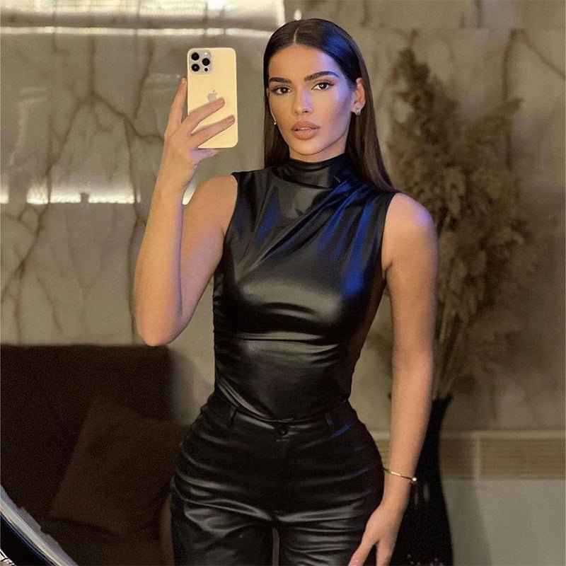 Asymmetrical Sleeveless Top-tops > sleeveless tops-Laventaire-Black-S-Laventaire
