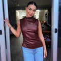 Asymmetrical Sleeveless Top-tops > sleeveless tops-Laventaire-Burgundy-S-Laventaire
