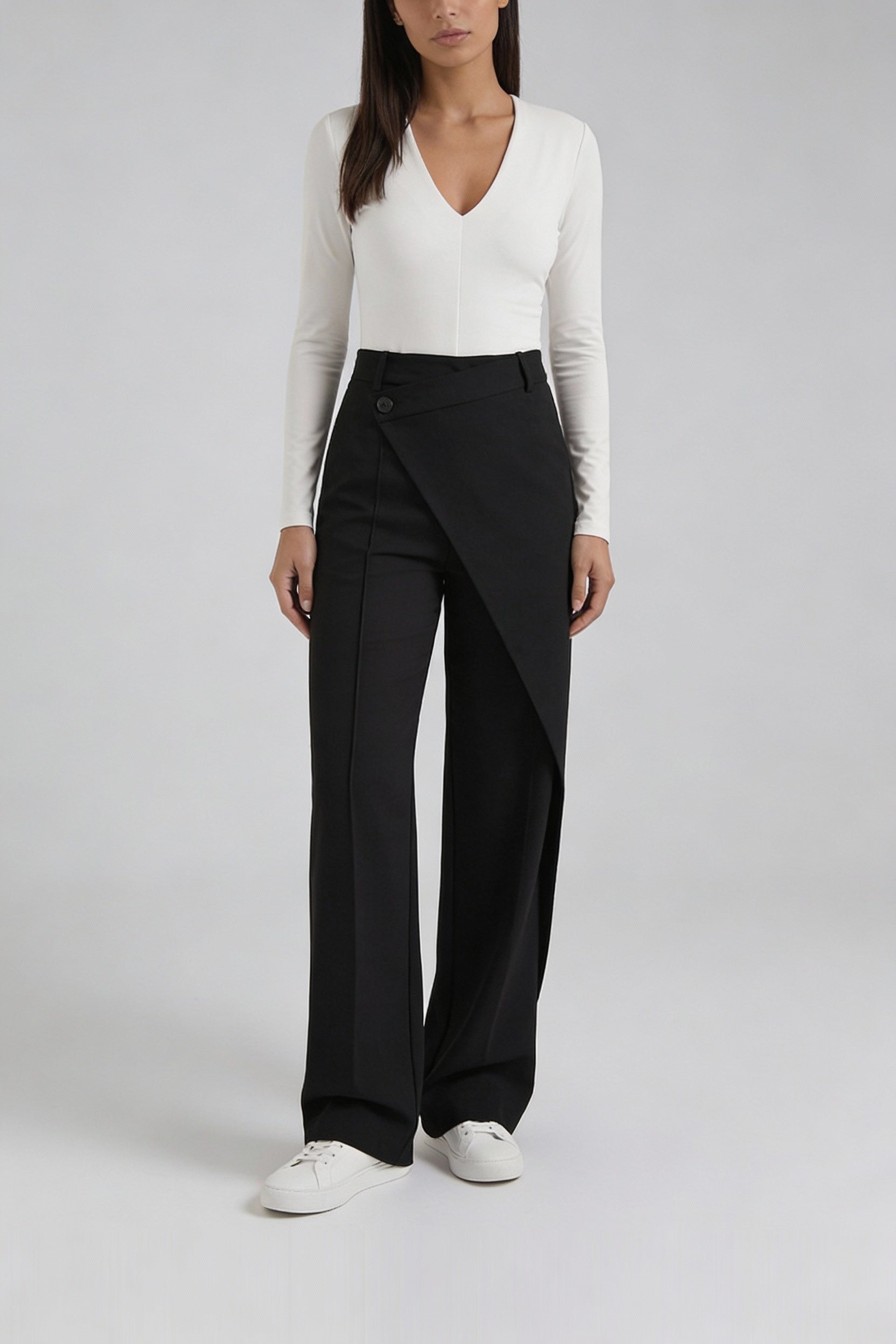 Asymmetrical Wide Leg Trousers-trousers > wide leg trousers-Laventaire-Black-S-Laventaire