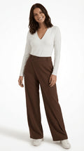 Asymmetrical Wide Leg Trousers-trousers > wide leg trousers-Laventaire-Dark Brown-S-Laventaire