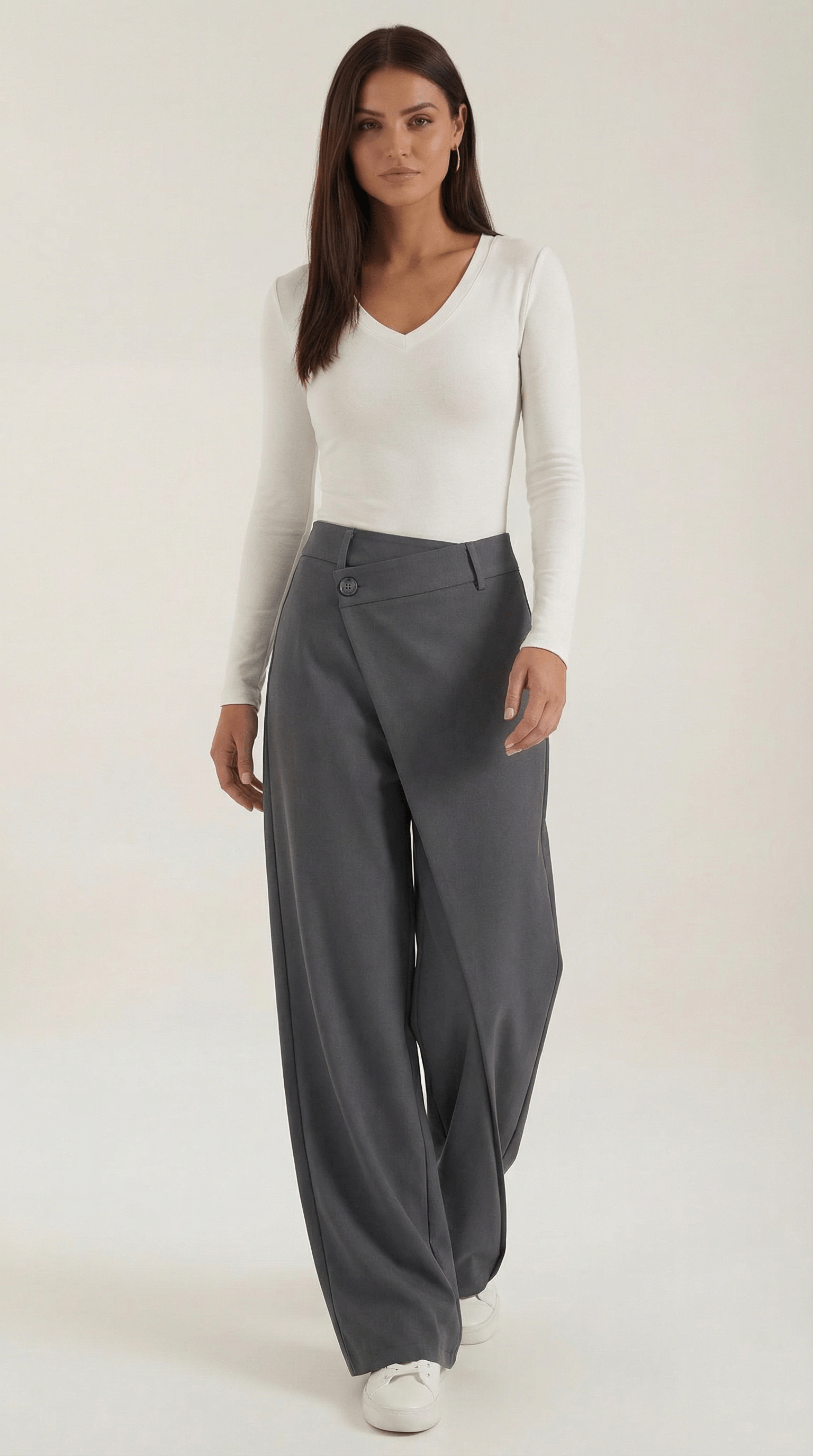 Asymmetrical Wide Leg Trousers-trousers > wide leg trousers-Laventaire-Dark Gray-S-Laventaire