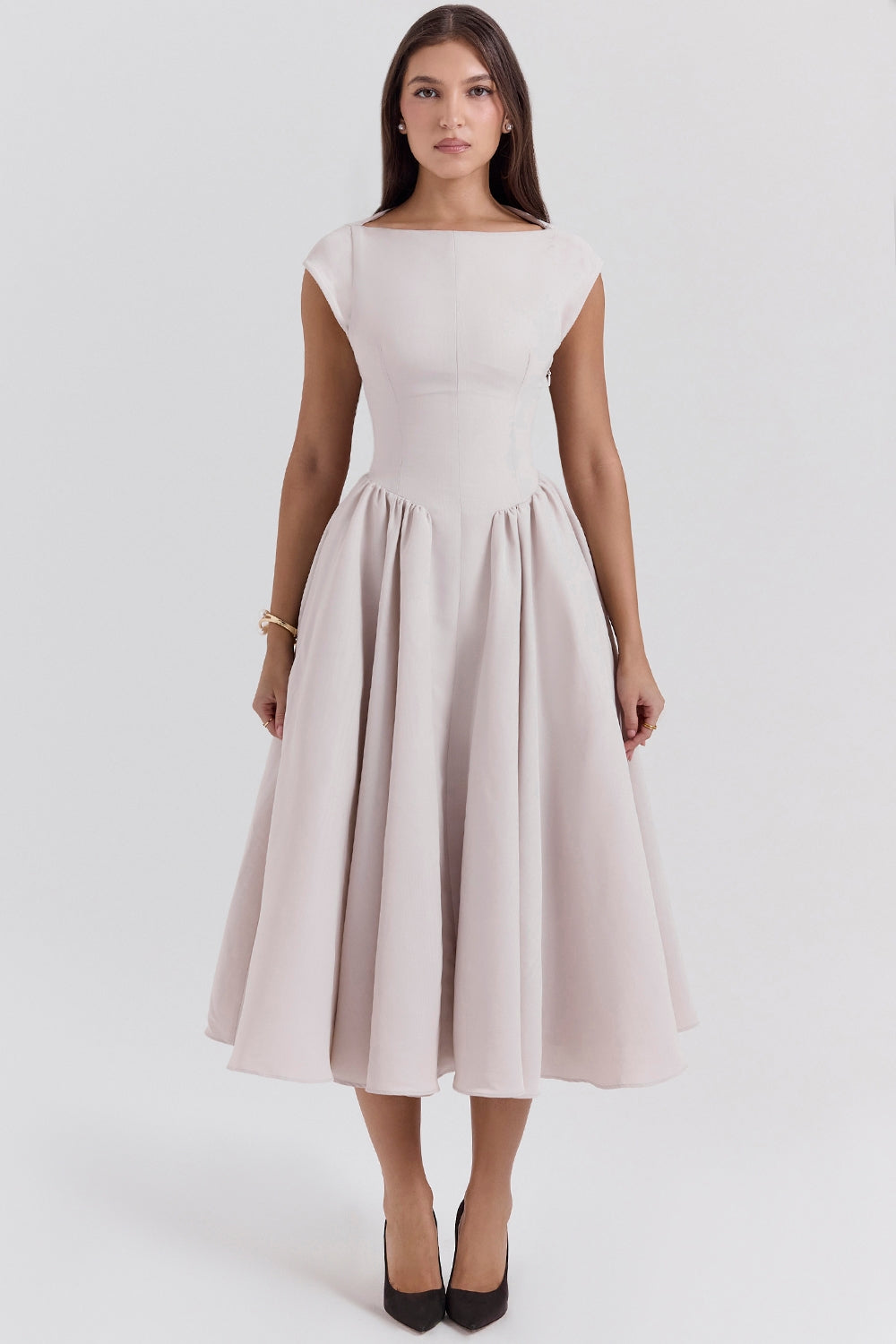 Backless Flowy Dress-dresses > backless dress-Laventaire-Light Beige-S-Laventaire