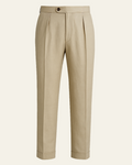 Beige Pleated Trousers-trousers > casual trousers-Laventaire-Laventaire