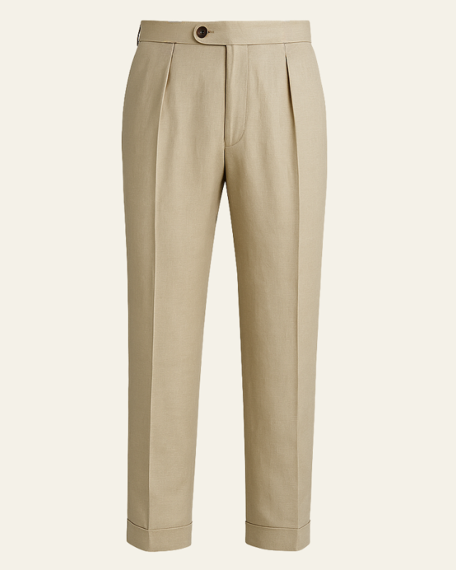 Beige Pleated Trousers-trousers > casual trousers-Laventaire-Laventaire