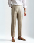 Beige Pleated Trousers-trousers > casual trousers-Laventaire-Laventaire
