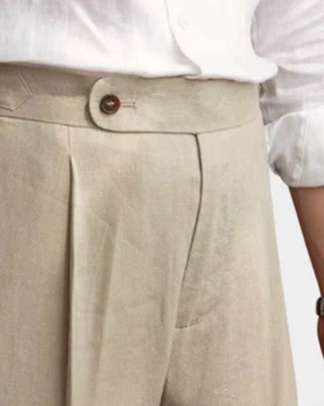 Beige Pleated Trousers-trousers > casual trousers-Laventaire-Laventaire