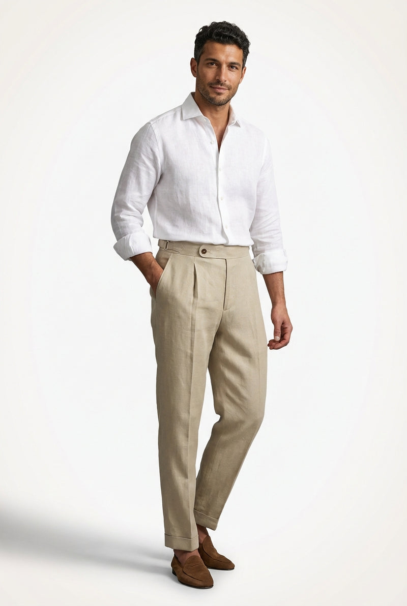 Beige Pleated Trousers-trousers > casual trousers-Laventaire-Beige-S-Laventaire