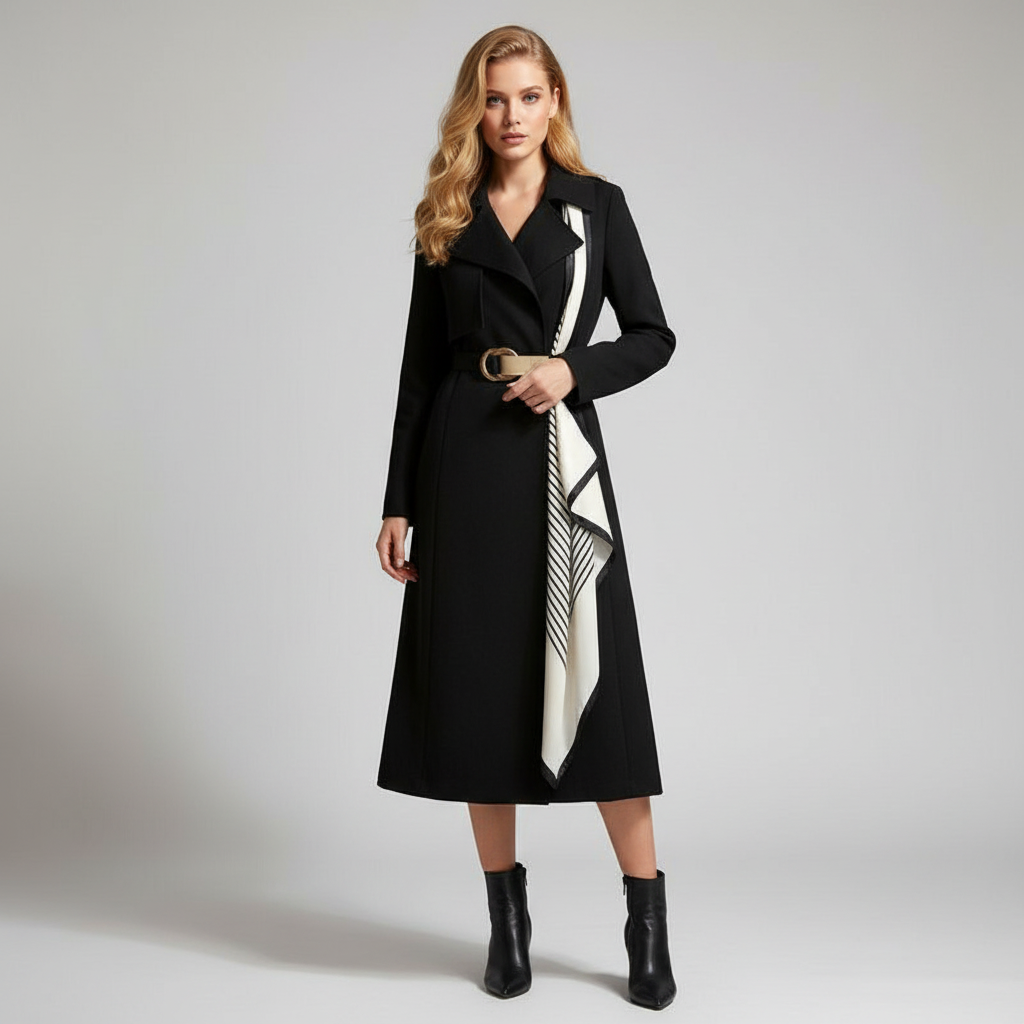 Belted Tailored Trench Coat-outerwear > trench coat-Laventaire-Black-S-Laventaire