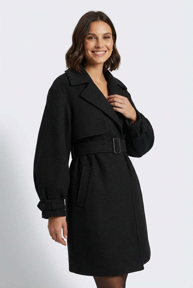 Belted Trench Coat-coats > trench coat-Laventaire-Black-S-Laventaire