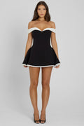 Black Flared Mini Dress-dresses > mini dress-Laventaire-Laventaire