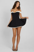 Black Flared Mini Dress-dresses > mini dress-Laventaire-Laventaire