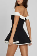 Black Flared Mini Dress-dresses > mini dress-Laventaire-Laventaire