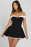 Black Flared Mini Dress-dresses > mini dress-Laventaire-Laventaire