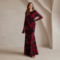 Black Floral Fitted Maxi Dress-dresses > maxi dress-Laventaire-Laventaire
