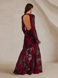 Black Floral Fitted Maxi Dress-dresses > maxi dress-Laventaire-Laventaire