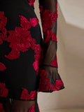 Black Floral Fitted Maxi Dress-dresses > maxi dress-Laventaire-Laventaire