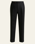Black Pleated Relaxed Trousers-trousers > pleated trousers-Laventaire-Laventaire