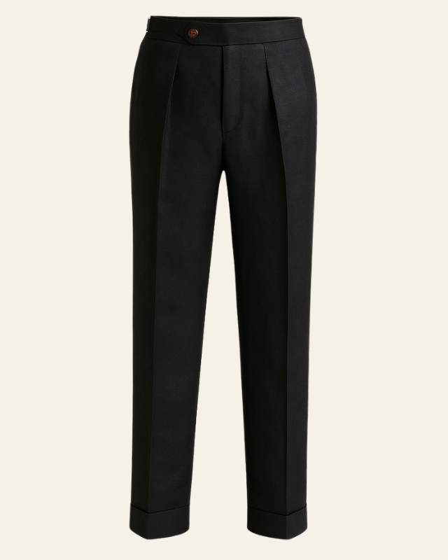 Black Pleated Relaxed Trousers-trousers > pleated trousers-Laventaire-Laventaire