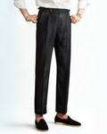 Black Pleated Relaxed Trousers-trousers > pleated trousers-Laventaire-Laventaire