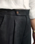 Black Pleated Relaxed Trousers-trousers > pleated trousers-Laventaire-Laventaire