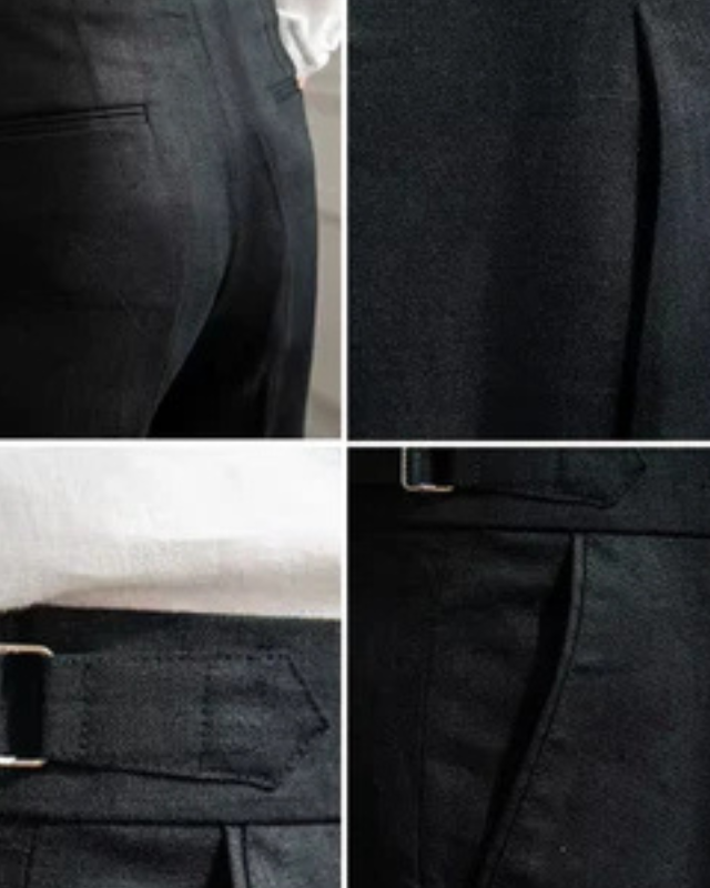 Black Pleated Relaxed Trousers-trousers > pleated trousers-Laventaire-Laventaire